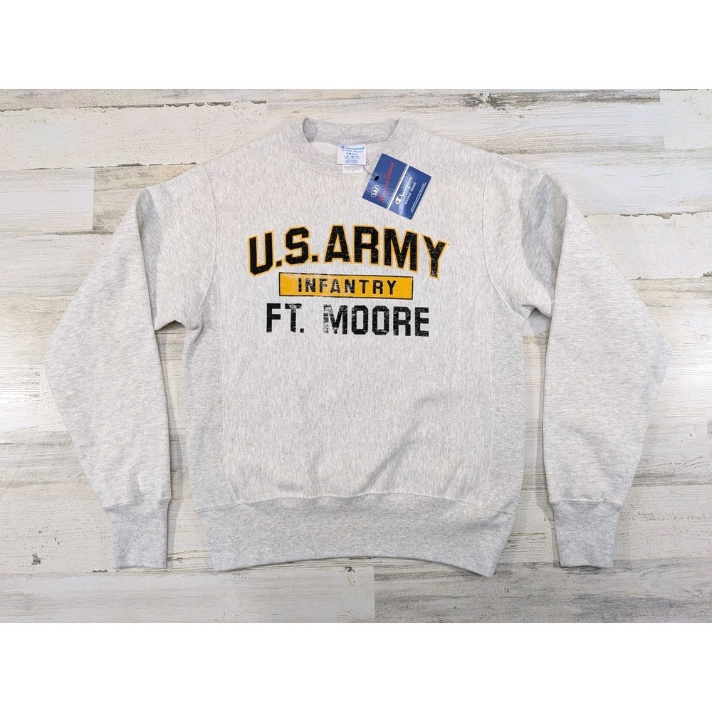 NEW Champion Mens Small Ft Moore US Army Infantry Reverse Weave Sweatshirt Gray